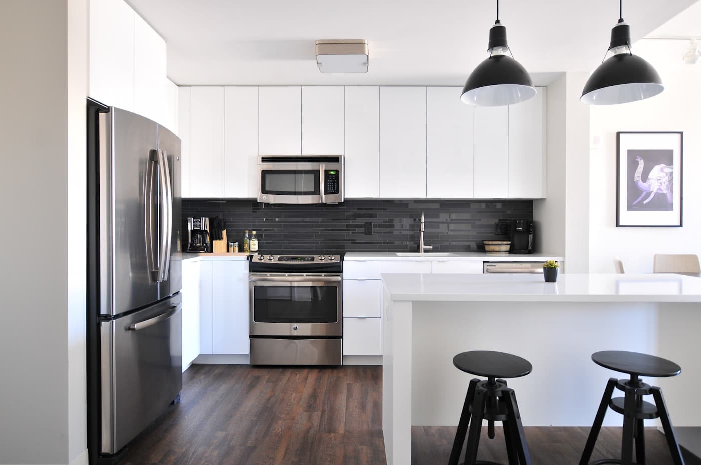 Stainless steel refrigerator in a modern kitchen