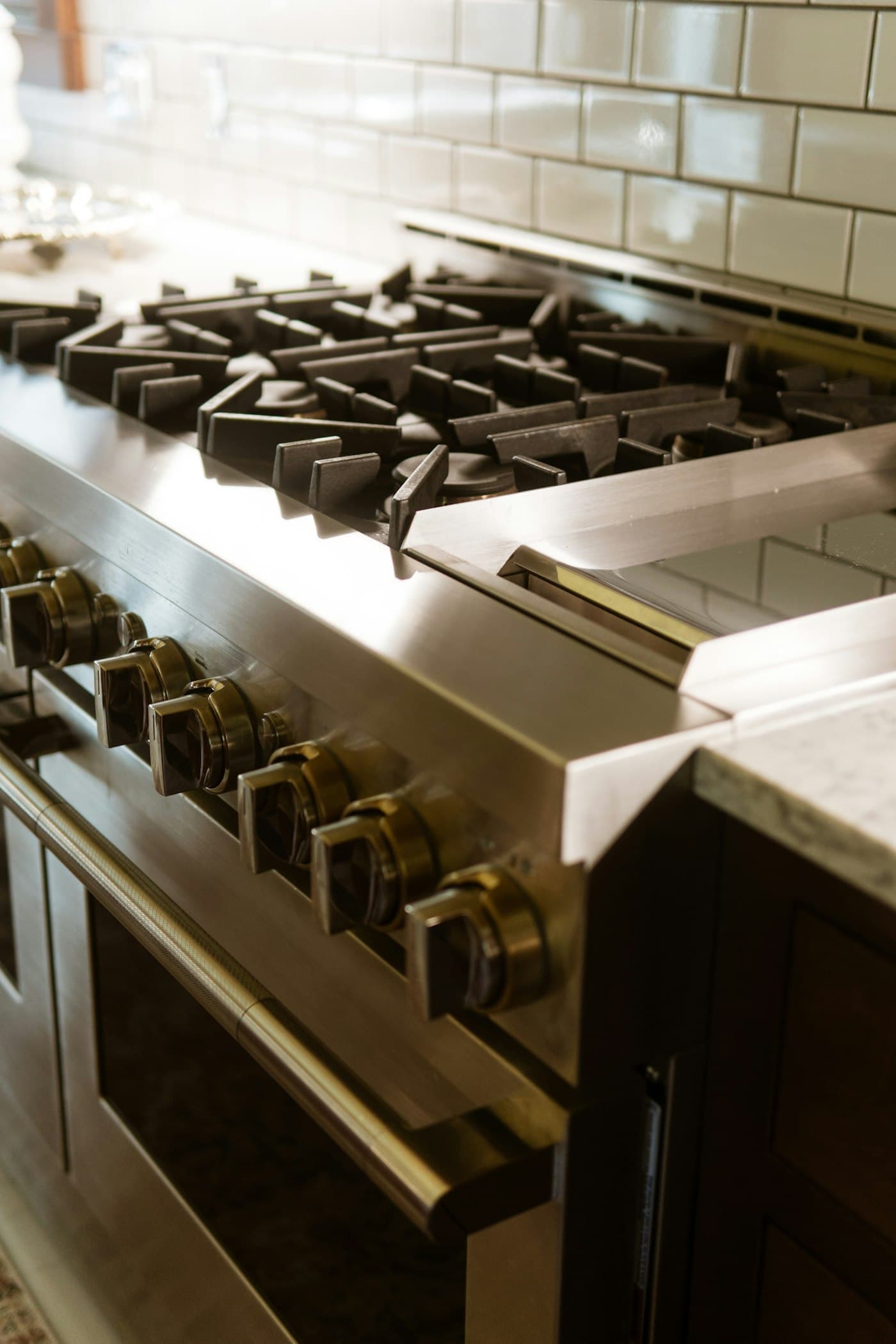 Close-up of a gas range burner